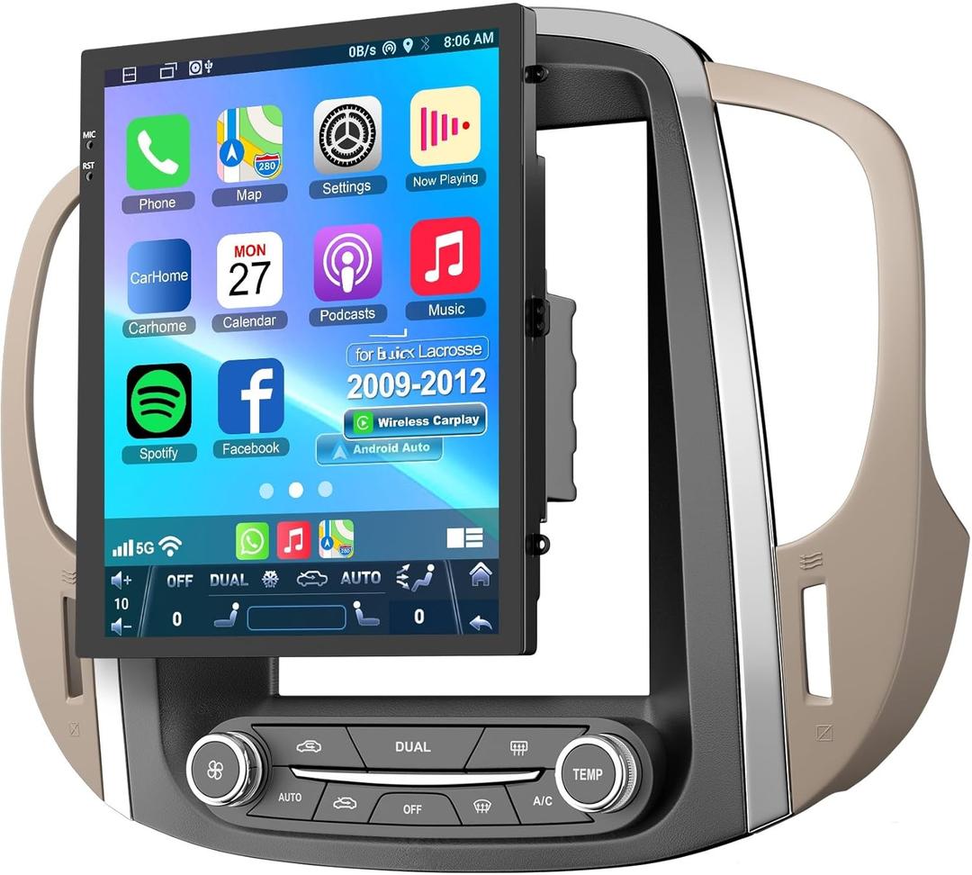 4G+64G Car Radio for Buick Lacrosse Upgrade 2009 2010 2011 2012 Stereo, with Wireless Carplay Android Auto, GPS Navigation, FM/RDS Bluetooth SWC Radio, 9.7 Inch Touch Screen Head Unit, Camera