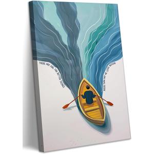 Inspirational Canvas Wall Art Motivational Sayings Quote Poster Prints Motivational Rowboat Painting Daily Affirmation Positive Office Picture Wall Decor for Living Room Classroom 16x24in Framed