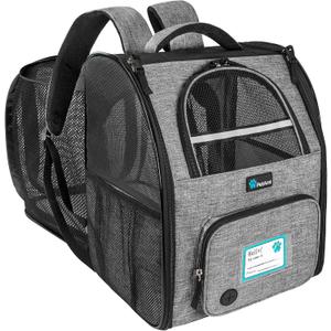 PetAmi Expandable Dog Backpack Carrier for Cats & Pets, Breathable Cat Carrier Backpack with Top Window & Multi-Entry, Ventilated Foldable Travel Carrier for Small Medium Pets up to 18 lbs, Light Gray
