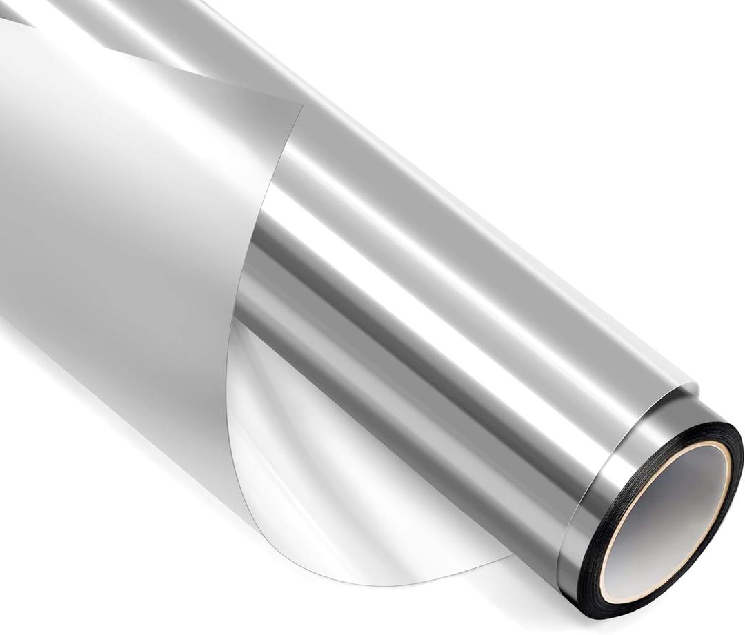 Window Privacy Film, One Way Window Film Daytime Privacy Static Cling Sun Blocking Anti UV Reflective Window Tint for Home Office 35.4 Inch x 19.6 Feet, Silver