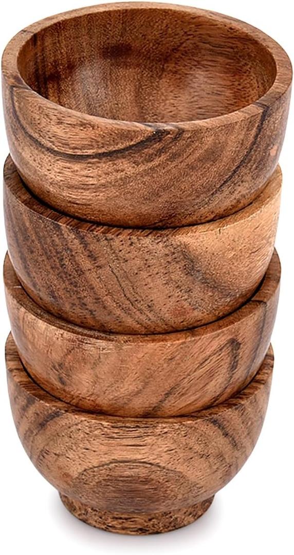 EDHAS Bowl Sets Acacia Round Bowl for Condiments, Dip Sauce, Nuts, Candy and More (Set of 4), (3" x 3" x 2")