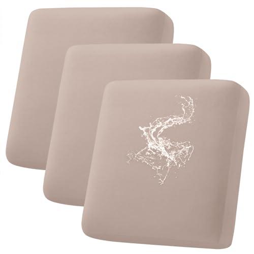 hyha Waterproof Couch Cushion Covers, Stretch Sofa Couch Seat Slipcover for Dog Washable, Non-Slip Waterproof Outdoor Cushion Covers for Patio Furniture Replacement (3 Pieces, Taupe)