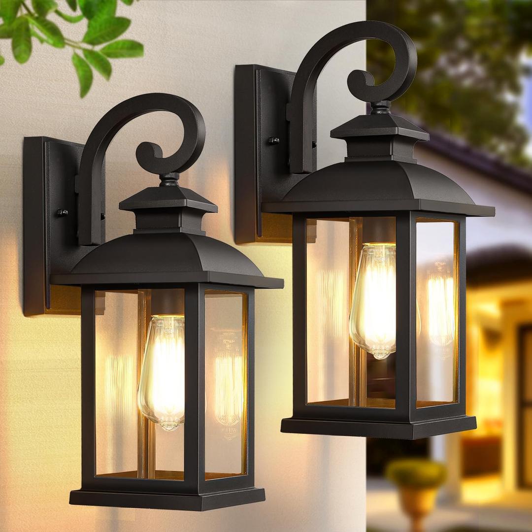Black Outdoor Wall Lights Exterior 2Pack, 15" Waterproof Retro Front Porch Lights Outdoor Wall Sconces Lights Fixtures Wall Mount for House Patio Entryway Garage, Bulbs Not Included (2Packs-Classic Style)