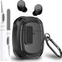 for Google Pixel Buds Pro 2/Pro Case Cover with Lock Clip & Cleaner Pen 2024/2022, Shockproof Protective Hard Shell Skin with Carabiner Men Women - Black