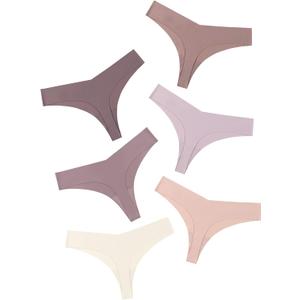 DEANGELMON Seamless Thongs for Women No Show Thong Underwear Women Comfortable Multiple Pack (Large, Bean Paste-6pack)