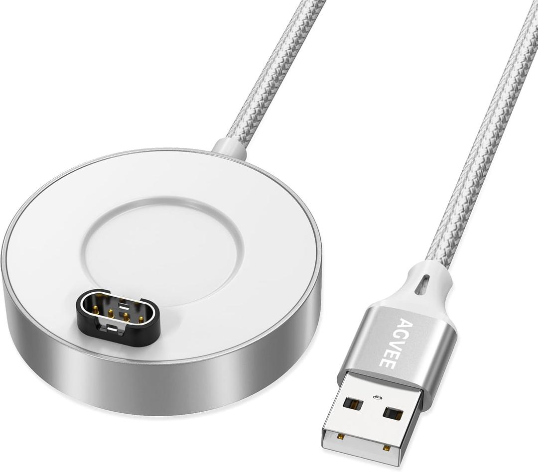 AGVEE 3.3ft Aluminium Ultra Thin Charger Dock Charging Station Compatible with Garmin Watches Vivoactive 3 4, Fenix 7 6 5, Forerunner, Instinct, Venu, Tactix, D2, Quatix, Silver