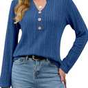 2 x VUTRU Long Sleeve Top for Women Henley Shirts Tunic Sweater Knit Fall Casual V Neck Pullover Loose Fit Dressy with Leggings (X-Small, Beige)