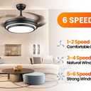 48 Inch Retractable Ceiling Fan with Lights and Remote,Black Fandelier Ceiling Fan with APP Control 6 Speed Dimmable LED Ceiling Fans Silent Reversible Motor for Bedroom Kitchen Living Room