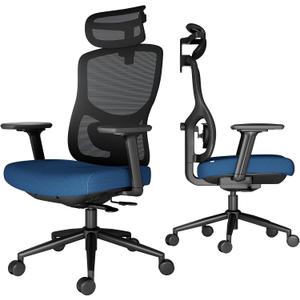 Ergonomic Office Chair with Breathable Mesh Back & Thick Cushion Seat, 4D Armrests, 3D Headrest, Adjustable Lumbar Support & Seat Depth, High Back Desk Chair with Tilt Lock (Blue), Large