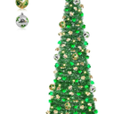 Timer & Shamrock - St Patricks Day Decorations, 5Ft Lighted St Patricks Day Tree with 50 LED Warm Lights 12 Balls Ornaments Battery Operated Pop Up Tinsel Collapsible Tree for Home Porch Office Party, Color: Green Shamrock Tree