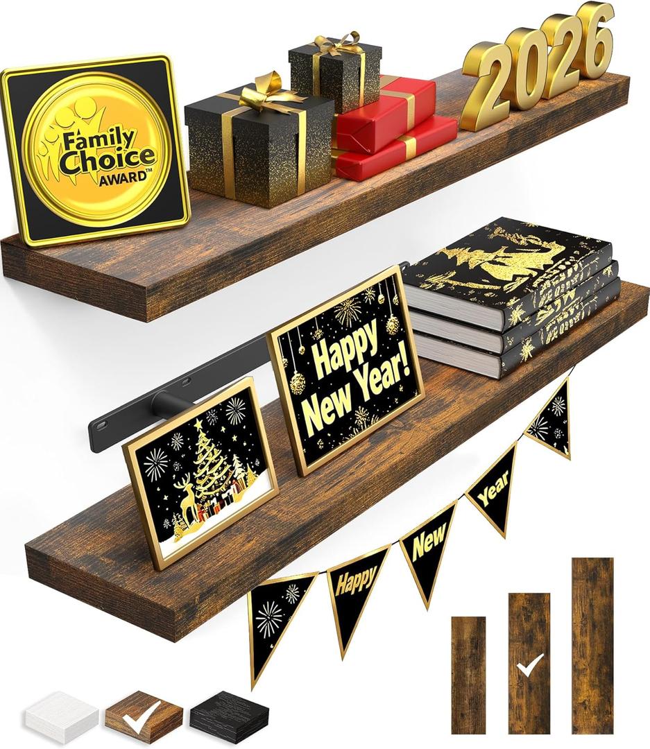 BAYKA Floating Shelves, 22.5 inches Rustic Wood Wall Shelves for BathroomBedroom, Living Room, Kitchen & Book, Hanging Display Decor Organization Shelf with 22 lbs Capacity (Rustic Brown)