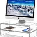 Acrylic Monitor Stand, 2 Tiers Clear Monitor Riser Computer Stand for Office, Home, Office, 5.12 Inches Hight PC Desk Stand for Keyboard Storage, Premium Platform for Laptop Printer TV Screen