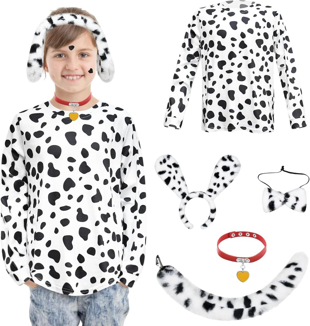 Dalmatian Costume Kids,Boys Girls 101 Days of School Costume Shirt Headband Ears and Tail Accessories (5-7T)