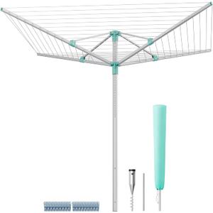 SONGMICS Umbrella Drying Rack, Retractable Outdoor Drying Rack, Height Adjustable, 197 ft Long Clothesline, Holds 6 Laundry Loads, for Garden, with Ground Spike, Cover, Silver and Green ULLR302E01, 71.3"D x 71.3"W x H