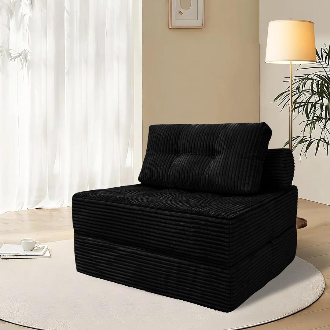 ANONER Sectional Cloud Couch, Folding Sofa Bed with Memory Foam & Pillow, Convertible Futon Chair Floor Couch, Boneless Chaise Lounge, Fold Out Sleeper Chair for Living Room, Bedroom, Black