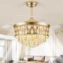 48 Inch Fandelier Ceiling Fan with Light, Chandelier Fan, Retractable Crystal Ceiling Fan Dimmable LED, 3 Color Temperatures, 6 Speeds, for Bedroom & Living Room (9052 Gold)