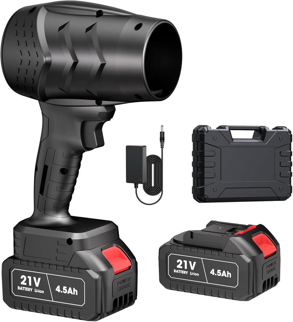 Electric Mini Leaf Blower, Powered Handheld Blower Leaf, Adjustable Wind Speed Cordless 21V Battery Blower with 2 Rechargeable Batteries and Charger, Toolbox, for Yard Leaf & Snow Removal(Black)