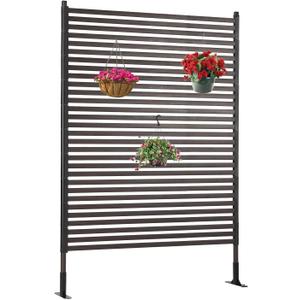 OTOSUNNY Metal Outdoor Privacy Screen with Stand, 4 ft W x 6 ft H PE-Coating Steel Pipes and Slats Panels, Decoative Privacy Screen Fence Panels Freestanding for Outside Patio Garden Backyard, Brown