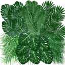 Giegxin 144 Pcs 6 Kinds Artificial Palm Leaves with Faux Stems Tropical Plant Monstera Safari Leaves for Hawaiian Party Decorations Beach Birthday Luau Party Decorations