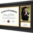 11x18.5 Diploma Frame, Display 8.5x11 Certificate Document and 4x6 Graduation Picture, Graduation Degree Frame with Real Glass and Double Mats, Black Wood Grain
