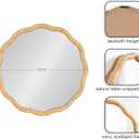 Kate and Laurel Rahfy Boho Scalloped Round Rattan Mirror; 26 Inch Diameter; Natural Wood; Decorative Round Wavy Mirror with Authentic Rattan Frame for Boho Wall Decor