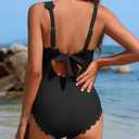 Charmo One Shoulder One Piece Swimsuit Women Ribbed Scalloped Bathing Suit Cutout Slimming Full Coverage Swim Suit 2026 (Black, M)