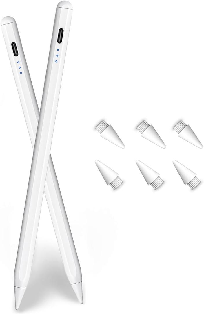 Stylus Pencil for Apple iPad A16/11th(2018-2026),2Pack Active iPad Pen Fast Charging Palm Rejection&Tilt Sensitivity for iPad 11/10/9/8/7/6,iPad Pro M5/4 13"/12.9/11,iPad Air M4/M3/M2/5/4/3,Mini 7/6 (White)