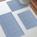 YIHOUSE Bathroom Rugs Sets 3 Pieces, Blue Ultra Thin Bath Mats Fit Under Door, Absorbent Quickly Dry Rubber Backing Braided Bath Mat Set, Non Slip Washable Bath Rugs for Bathroom Floor, Blue