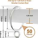 50 Pack Silver Metal Curtain Rings with Eyelets, 1.5 inch Inner Diameter Drapery Rings Apply for Curtain Rods(Fits Up to 1 1/4-Inch Rod)