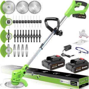 Cordless Weed Wacker Battery Powered, 3-in-1 Electric Weed Eater Grass Trimmer with 2 x 21V 2.0Ah Battery