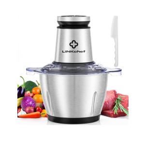 LINKChef Food Processor Small, 10 Cup Food Chopper with Container, 2.3L 600W Electric Meat Grinder for Home Use, Stainless Steel Mini Food Processor for Kitchen, Vegetable, Onion, Garlic, Salad