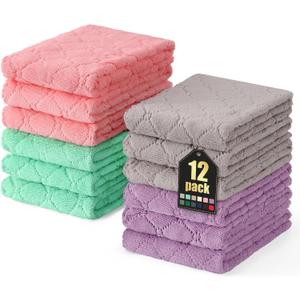 Homaxy 12 Pack Dish Towels for Kitchen (10 x 20 Inches, Multi Color), Super Soft and Absorbent Coral Velvet Dish Cloths for Washing Dishes, Nonstick Oil Fast Drying Microfiber Cleaning Cloth