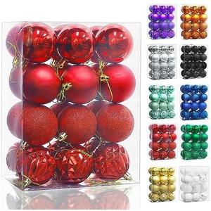 Lulu Home Christmas Ball Ornaments, 24 Ct 2.36" Pre-Strung Hanging Ornament Decorations, Xmas Shatterproof Plastic Balls for Holiday Party Wreath Garlands Trees, Red