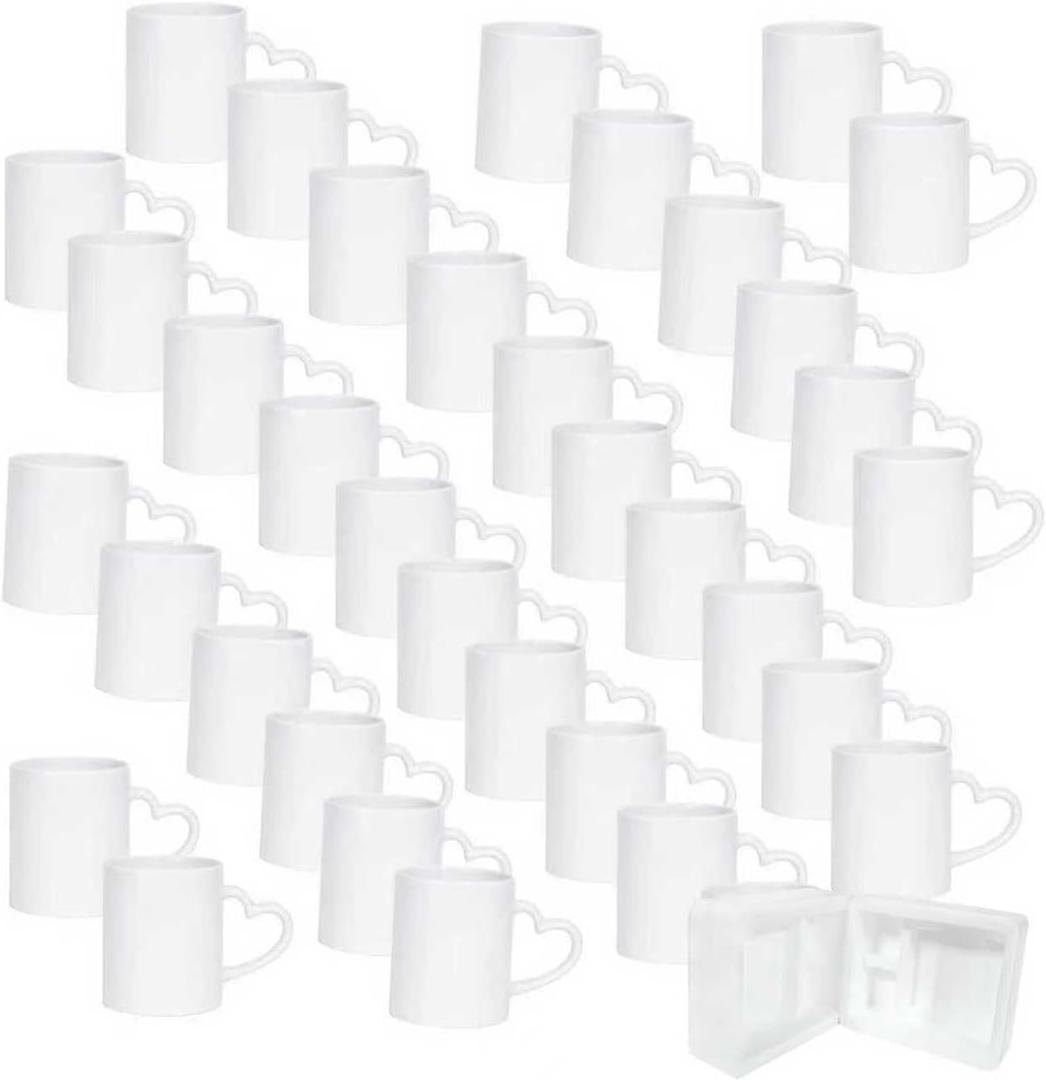 36pcs Sublimation Mugs, 11oz White Coffee Cup Set, Ceramic Coffee Mug, with Foam Box, Machine Washable, White Ceramic Cups Bulk Mugs for Tea Latte Hot Cocoa (Heart)