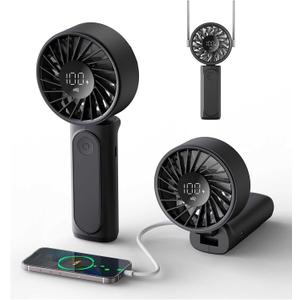 Peiyuu Handheld Fan, Portable Fan, 4000mAh Rechargeable Personal, 180 Foldable Mini Desk Fan with 6 Wind Speed, LCD Digital Display, Lanyard as Neck, Ultra Quiet, Pocket Size for Indoor Outdoor