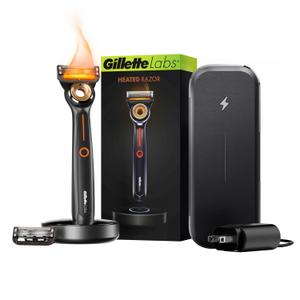 Gillette Heated Razor for Men, Deluxe Travel Shave Kit by GilletteLabs, 1 Handle, 2 Blade Refills, Charging Dock, Case