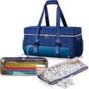 Teamoy 3 Pcs Empty Mahjong Bag, American Mahjong Set Bag with Tiles Bag and Racks & Pushers Bag, Mahjong Tile Set Bag with Game Mat Magic Tape, Dark Blue