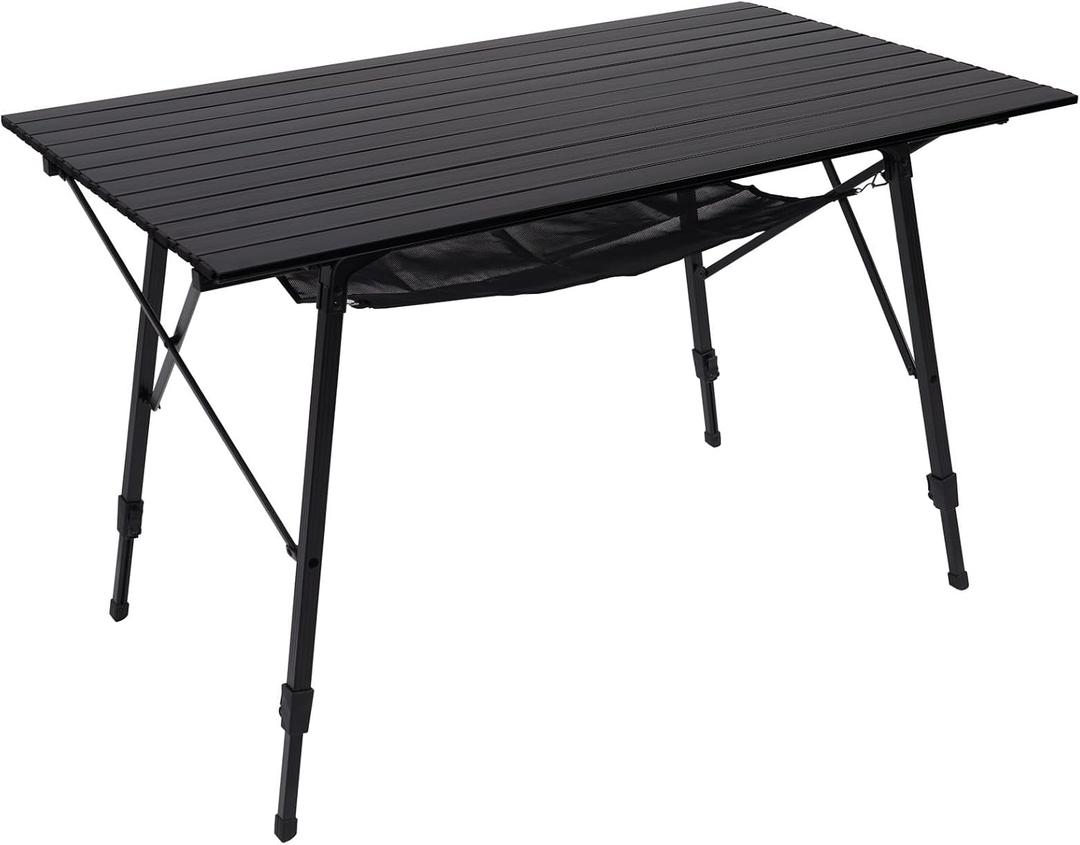 Portal Camping Table Portable Foldable with Adjustable Legs, Aluminum Folding Table Roll Up Table with Carrying Bag for Outdoor, Beach, Picnic, Backyards, BBQ and Party, Black, Big, Extra Large-47.2"L x 27.6"W