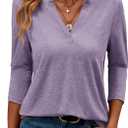 Syellowafter Womens Summer 3/4 Sleeve Tops Casual V Neck T Shirts Fashion Loose Fit Basic Tunic Tees (M)