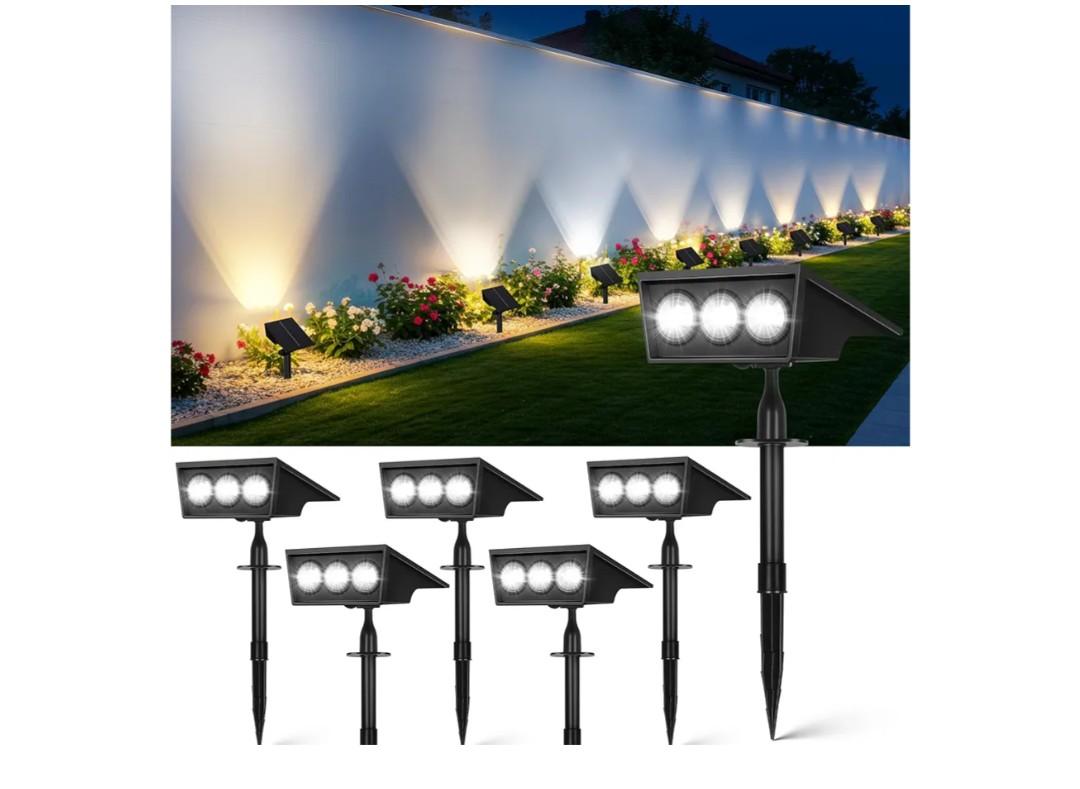 OUTON Solar Spot Lights Outdoor, 5 Lighting Modes IP65 Waterproof Solar Powered Garden Light, Dusk-to-Dawn Auto On/Off Outside Light, LED Spotlights for Landscape Yard Pathway House, 6 Pack
