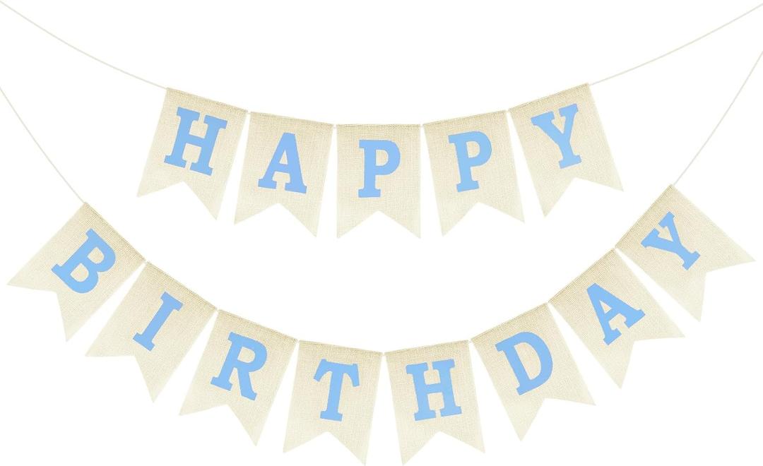 Anwyll Happy Birthday Banner - NO DIY Blue Burlap Happy Birthday Banner Sign Happy Birthdays Party Decoration Happy Birthdays Banners Bunting for Men Boy Prince Celebration Party Backdrop