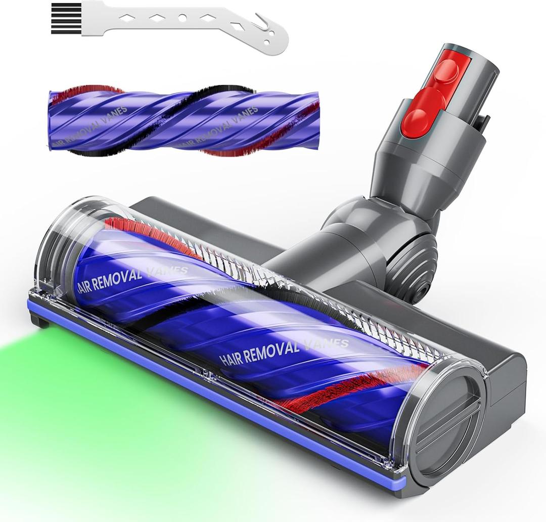 Anti-Tangle Vacuum Cleaner Head Replacement Accessories Compatible with Dyson V7 V8 V10 V11 V15, with LED Light, Quick Release Motorhead, Anti-Scratch Brush Rollers for Hard Floor and Carpet