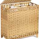 Laundry Hamper with 3 Removable Liner Bags; 132L Handwoven Rattan Laundry Basket with Lid & Heightened Feet; Clothes Hamper with Side Handles; Laundry Sorter with 3 Separate Sections