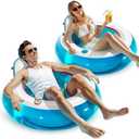 QPAU Inflatable Pool Float 2 Pack | Backrest & Armrest Support Water Float Chair | 44” Lounger Float with 1 Cup Holder | Cooling Outdoor Inflatable Pool Chair | Summer Water Play Party