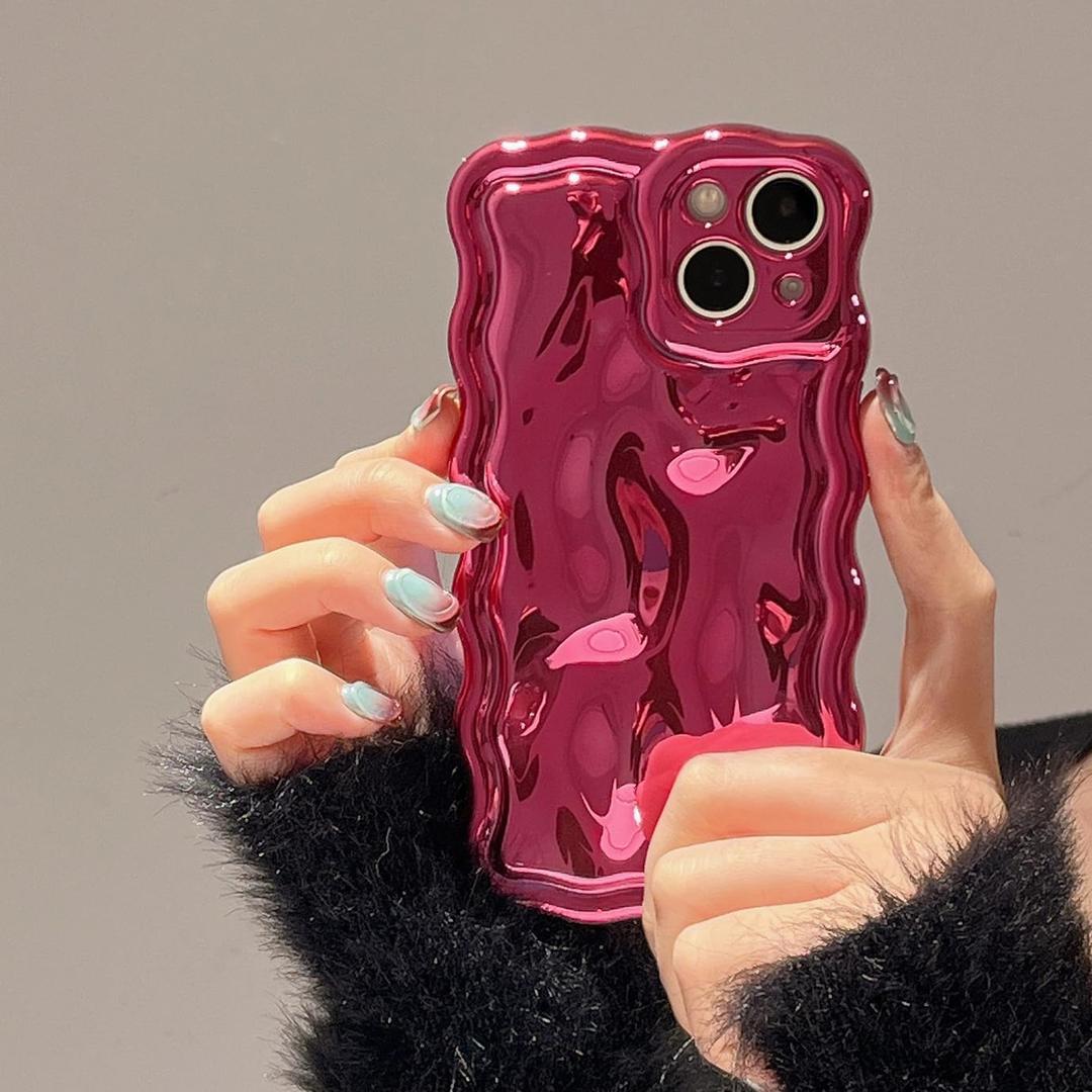 FABSPARK Case for iPhone 16e,3D Meteorite Bubble Pattern Electroplate Plating Glitter Curly Wavy Frame Glossy Case,Soft TPU Shockproof for iPhone 16e 6.1 inch,Hot Pink