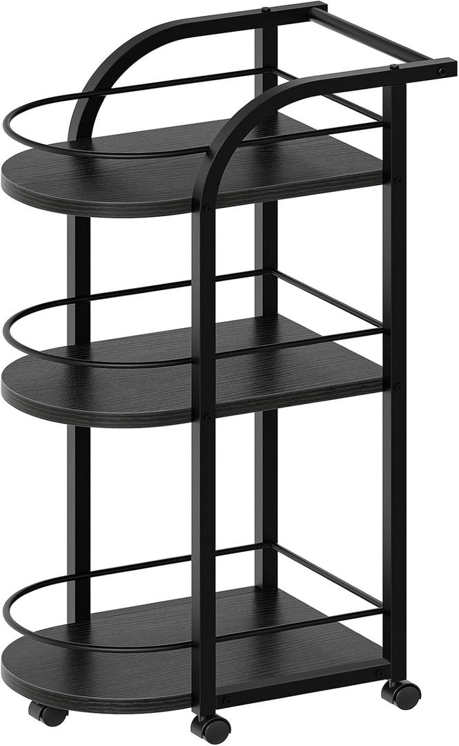3-Tier Bar Cart, Home Bar Serving Cart with Fence and Wheels, for Dining Room, Living Room, Garden, Party, Black BC06BB
