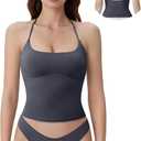 SUUKSESS Halter Tops for Women Tank Tops with Built in Bras Double Lined Backless Top Y2K Going Out Camisole (Blue, M)