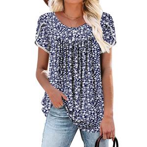 BETTE BOUTIK Floral Short sleeve button down blouse women tops shirt women cute oversized summer shirt FloretDBlue Medium (Blue)