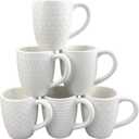 Schliersee 12 OZ White Ceramic Coffee Mugs Set of 6, Stylish Embossed Coffee Cups Set for Coffee, Tea, Milk, Cocoa, Cereal