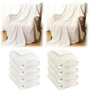 Buryeah 50 x 60 Inches Fleece Throw Blanket Soft Cute Warm Plush Flannel Fluffy Blankets for Sofa Couch Bed Seasons Employee Appreciation Gifts Bulk (White, Beige,5 Pack)